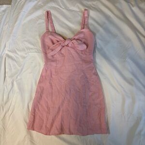 Lost + Wander Pink Linen Dress with Bow Detail